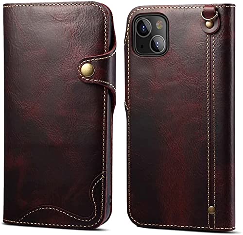 Funda tipo cartera iPhone 13 con tapa protectora tarjetero y pulsera roja