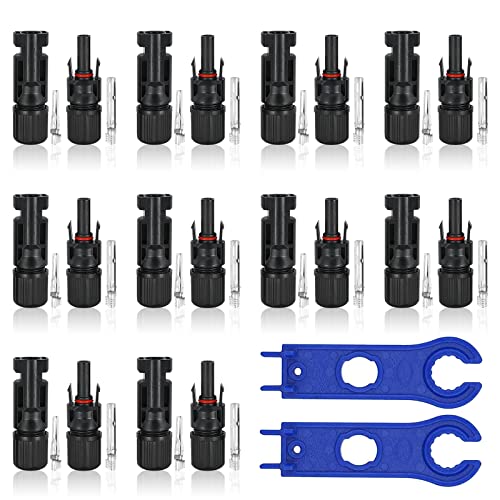 ASFINS Conector MC4, Crimpadora MC4, conectores de panel solar Conector fotovoltaico Conector macho y hembra solar MC4 (2 llaves y 10 juegos de conectores) Cover