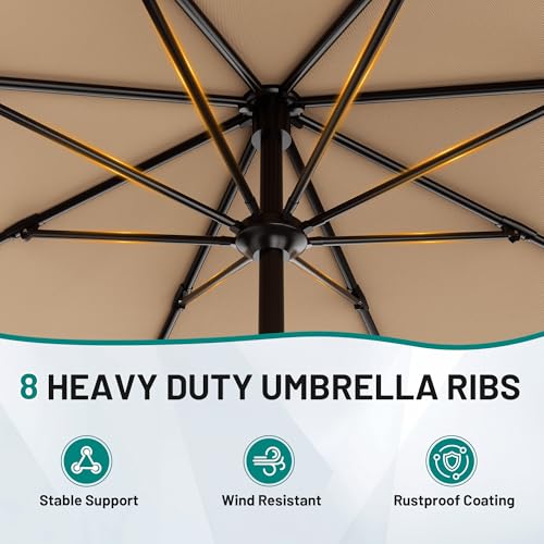 AreShark 9 FT Patio Umbrella for Outdoor, Outdoor Table Umbrella with Push Button Tilt and Crank, Outdoor Patio Umbrellas with 8 Sturdy Ribs for Market, Garden, Pool (Beige) image 4