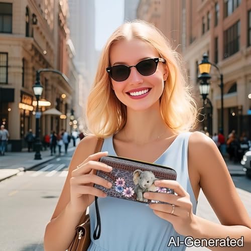 Image of Bulopur Floral Elephant Wristlet Wallet for Women Large Capacity RFID Phone Holder Clutch Purse Long Wallet Credit Card Holder Coin Money Clip PU Leather Zip Around Clutch Wallets