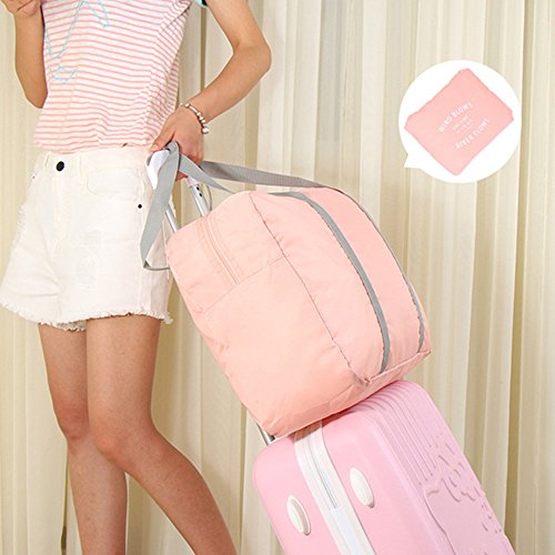 Foldable Travel Bag Luggage Storage for Sports Gym Water Resistant Nylon Canvas Duffel for Men, Women 32 Liter （Pink）