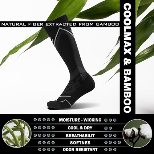 BRISIRA Compression Soccer Socks Men Women Coolmax Bamboo Viscose Knee High Socks for Baseball Athletic Cushion & Cooling2