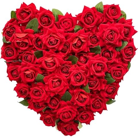 Heart Shaped Wreath Red Rose Heart Wreaths Valentines Day Heart Wreath with Red Bow Valentines Front Door Decor Farmhouse Valentine's Day Decorations (Red) Cover