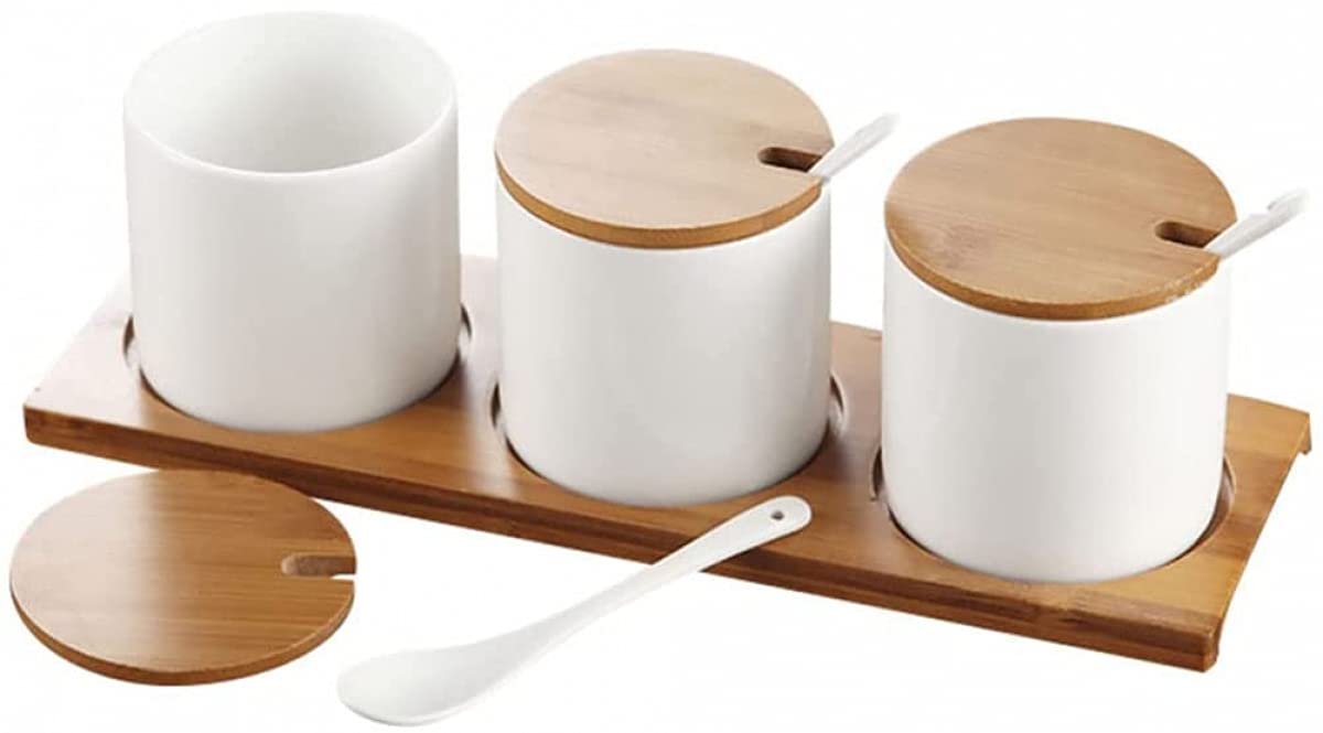 Gewürzdosen-Set, Gewürzdose, Gewürztopf, Pfeffer, Salz, Zuckerdose, Gewürzbehälter, Behälter mit Deckel, kleiner Löffelhalter for die Küche, weiße Dose