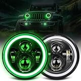 UNI-SHINE 7 inch Green Halo led Headlight Hi/Lo Beam with Amber Turn Signal DRL 2pcs 7 inch led headlight Round H6024 LED Headlight DOT Approved Compatible with Jeep Wrangler JK TJ CJ, Truck SUV etc