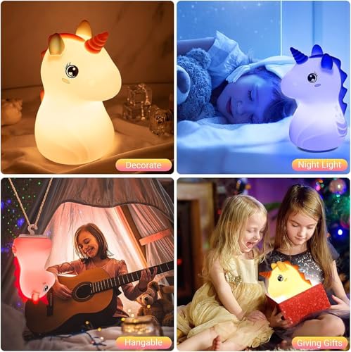 Image of Priyana Rabbit Night Light for Kids, Cute Silicone Bunny Lamp with 3 Brightness Modes, Rechargeable Baby Night Lamp, Soft LED Bedside Light for Nursery, Bedroom, Gift Decoration (Unicorn Night Light)