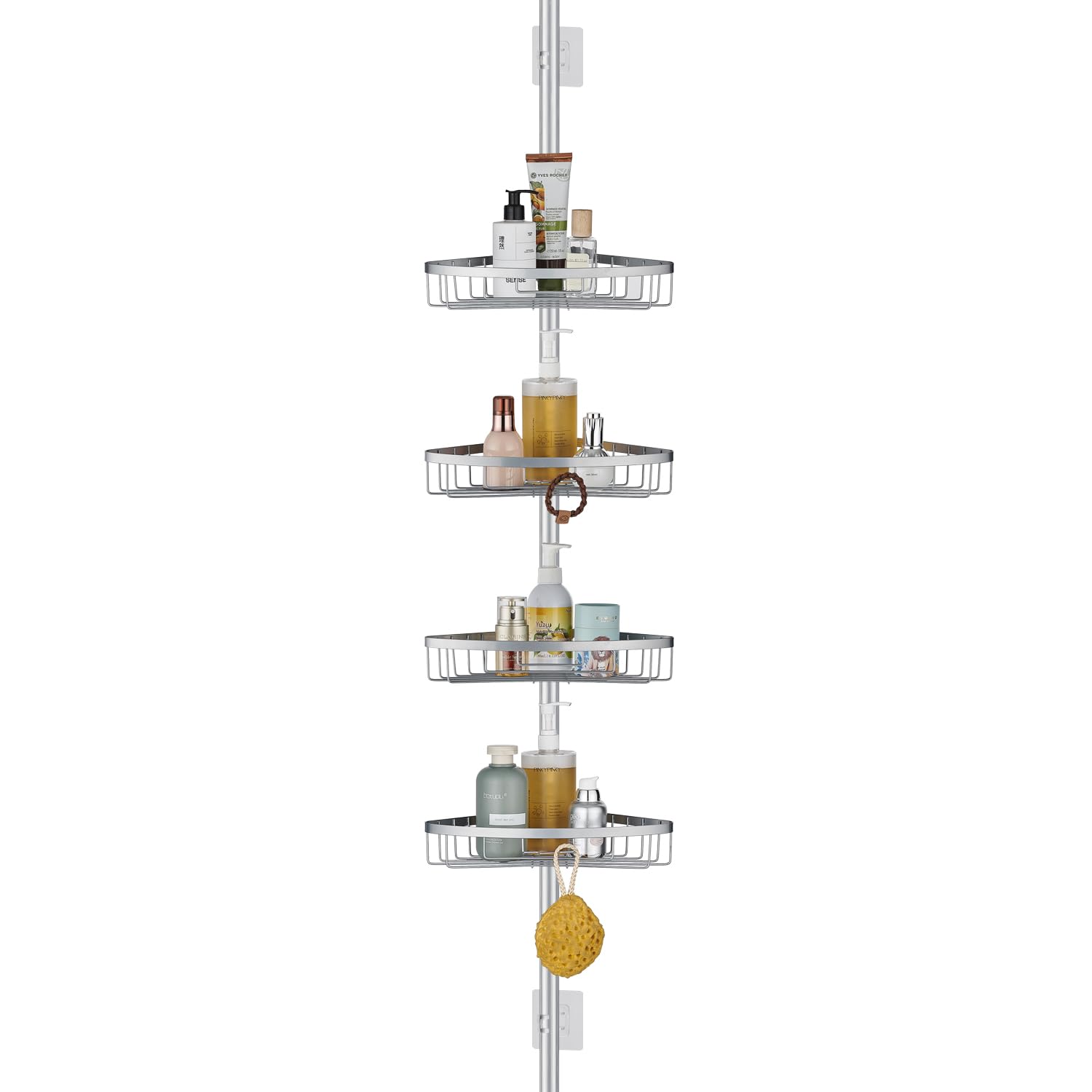 MALIRUE Telescopic Corner Shower Caddy, 4-Tier Adjustable Shower Shelves Rustproof Bathroom Corner Shelf, Shower Caddy No Drilling for Bathroom Accessories Storage, Gray- 73-302cm