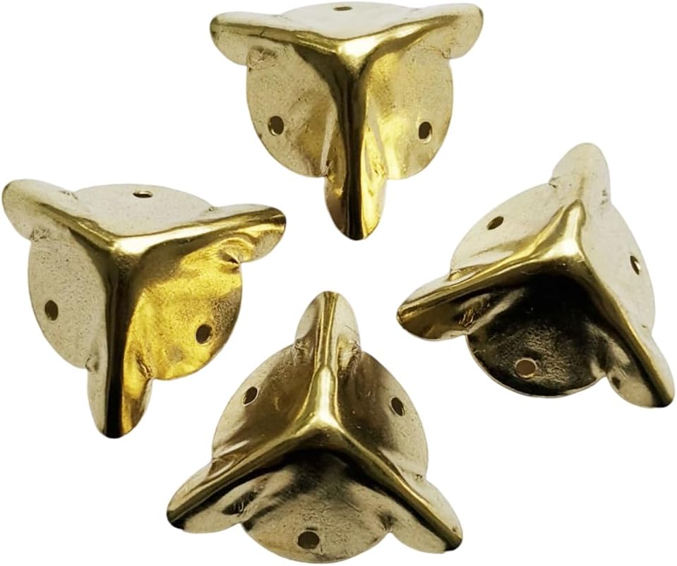 Tia Corner Protector Decorative Fitting Bronze Metal Bracket with Nails Wooden Alloy Steel Jewellery Box (12, Golden Thin Metal Box Corner Protectors Edge Guard-18x18mm)