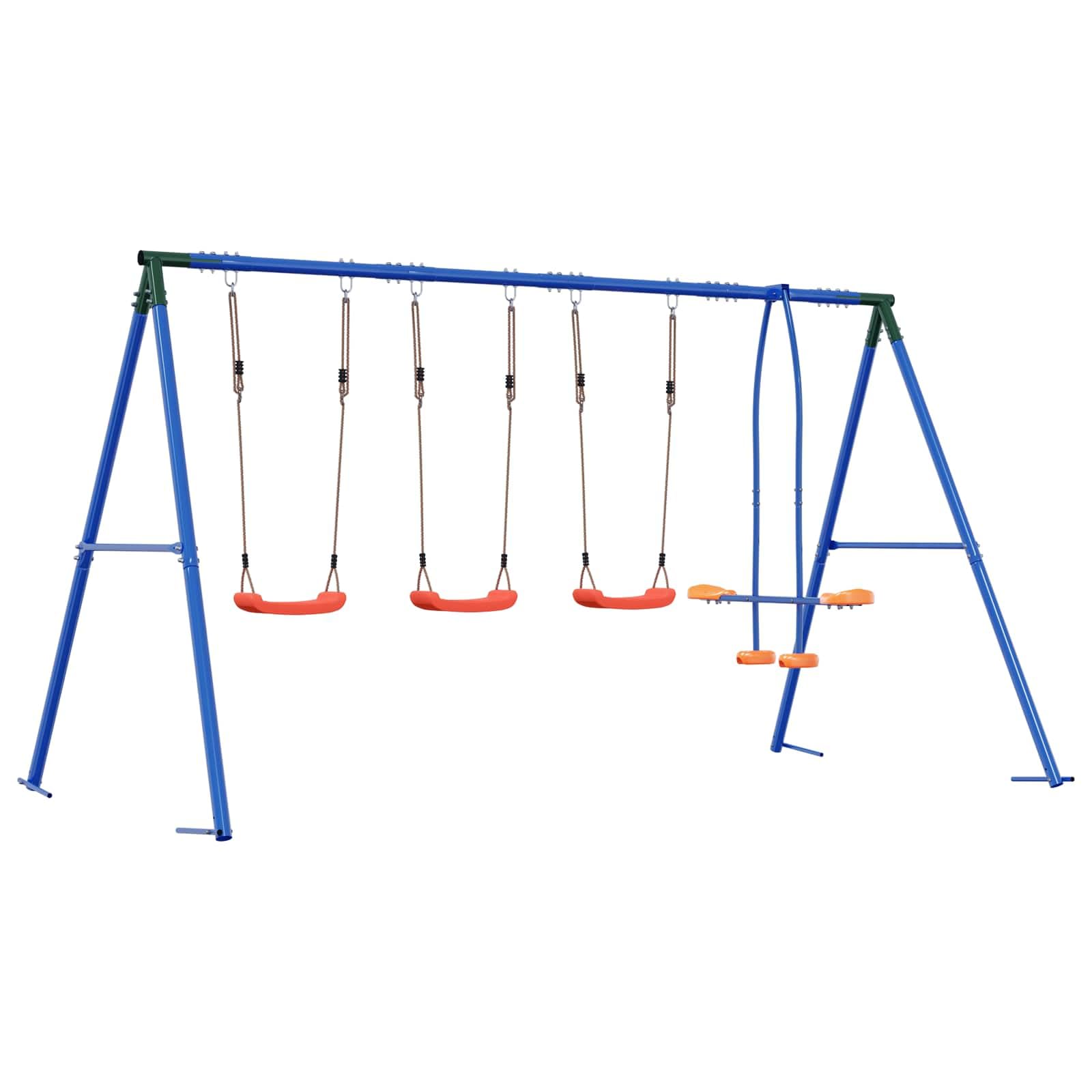 Juego de columpio para exteriores multicolor de acero y PE 330 x 185 x 185 cm con asiento ajustable, juguete de jardín robusto para niños de 3 a 10 años