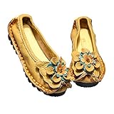 Mordenmiss Women's Handmade Flower Flat Shoes Vintage Casual Ballet Slip-ons Loafers (Yellow, Numeric_9)