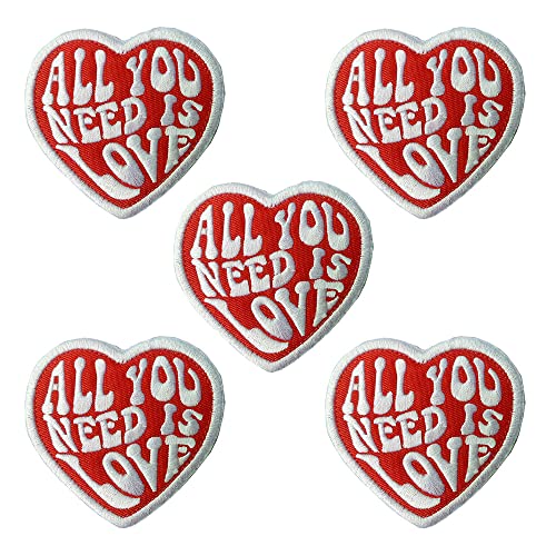 Antrix Set of 5 All You Need is Love Iron On Sew On Inspired Red Heart Patch for Kids,Teens, Adult - Les Beatles, Paul McCartney, John Lennon, RIngo Starr, George Harrison Antrix Set of 5 All You Need is Love Iron On Sew On Inspired Red Heart Patch for Kids,Teens, Adult
