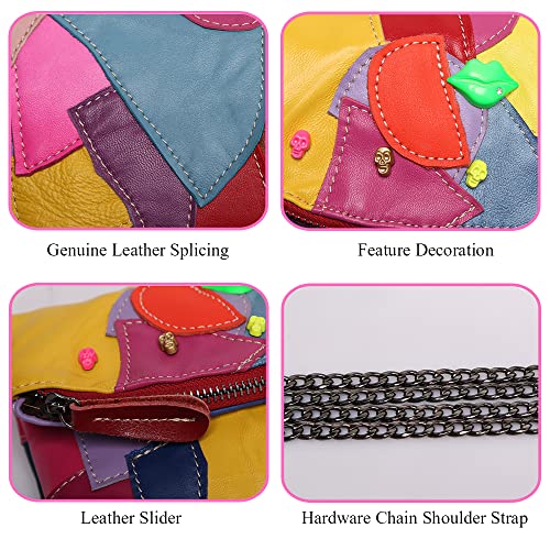 ZiMing® Genuine Leather Clutch Women Chain Shoulder Bag Multicolor Splice Wallet Skull Purse Messenger bag4
