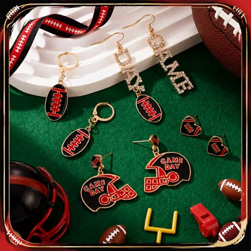 Image of Liliaafar 4 Pairs Game Day Football Earrings for Women | Football Mom Sports Game Day Charm Accessories for Outfits Shirts Set Fall Sport Jewelry Cute Sport Stud Football Sport Fans
