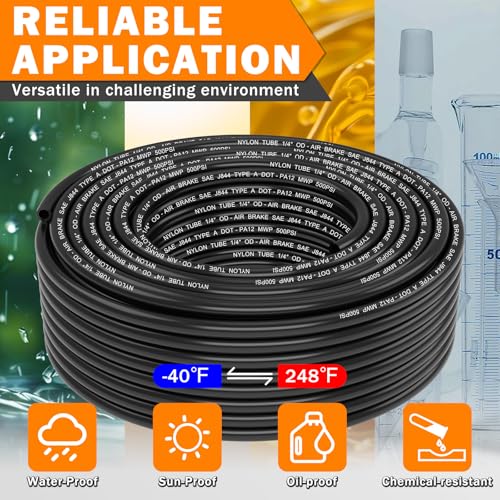 Image of CheeMuii 100 FT 1 /4 DOT Air Line 1 /4 inch PA12 Nylon Pneumatic Tubing 30.5 Meter 1 /4 Inch OD Pneumatic Air Tubing Pipe Hose Line for Semi Truck Trailer or Industrial Air System