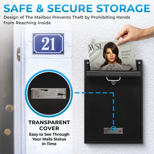 Wall Mounted Locking Vertical Dropbox Mailbox - Safe And Secure (Large) | Made With Galvanized Steel (Black) #TOP3