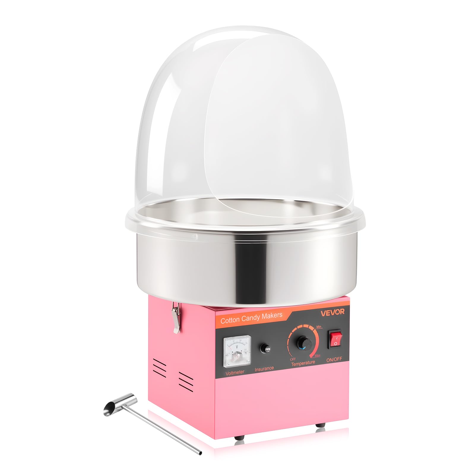 VEVOR Máquina Eléctrica de Algodón de Azúcar 1000 W, Máquina para Hacer Algodón de Azúcar con Tapa, Recipiente de Acero Inoxidable y Cuchara para Azúcar, para Carnavales, Cumpleaños, Fiestas, Rosa