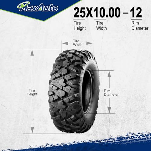 Image of MaxAuto AT25x10-12 ATV UTV Tires, 25x10x12 All Terrain Sport ATV Tires for All Trail Tire, 25 10 12 Mud Sand Off-Road Tire, 6PR Tubeless, 2 Pack