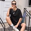PASUDA Women's Oversized T Shirts Loose Summer Casual Tops Short Sleeve Drop Shoulder Crewneck Tee Cotton Solid Color Top Loose Baggy Vintage Shirts (Black, XXL) #5