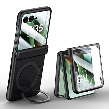 Applicable Motorola Razr 60 Ultra Magnetic Folding Case, Center Hinge Protection, 360  Rotatable Finger Ring Holder for Moto Razr 60 Black, for Razr 60