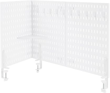 Desk Pegboard, Privacy Divider & Desk Partition Panel Set of 2, Office Accessory Organizer No-Drill Mounted Pegboard for Home, Office, Gaming White, Clamp-on