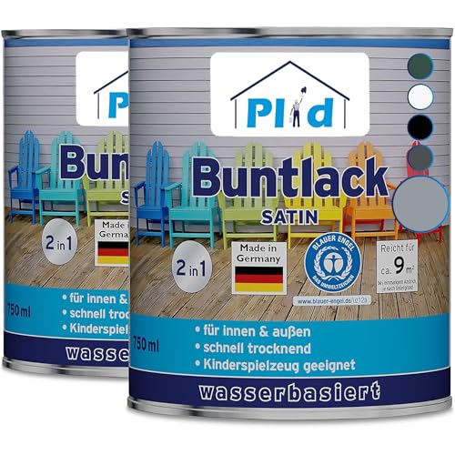 Plid® Möbellack Silbergrau 1,5 L – Buntlack für Möbel & Holz Innen & Außen – Wetterfester Holzlack – Für Schränke, Türen, Gartenmöbel & Gartenhaus – Holzschutzfarbe