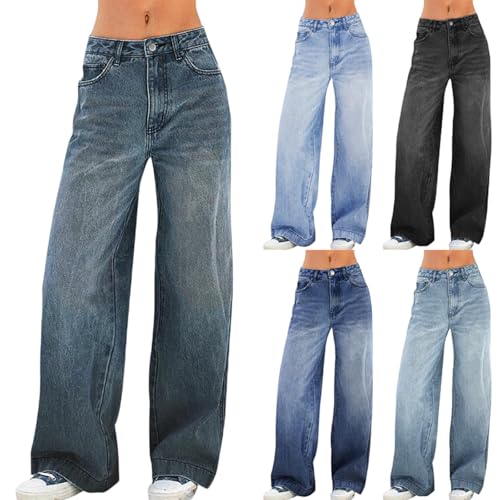 fanmpghleoo Baggy Jeans for Woman Wide Straight Leg Low Rise Jeans Trendy Lightweight Denim Pants Comfy Lounge Trousers