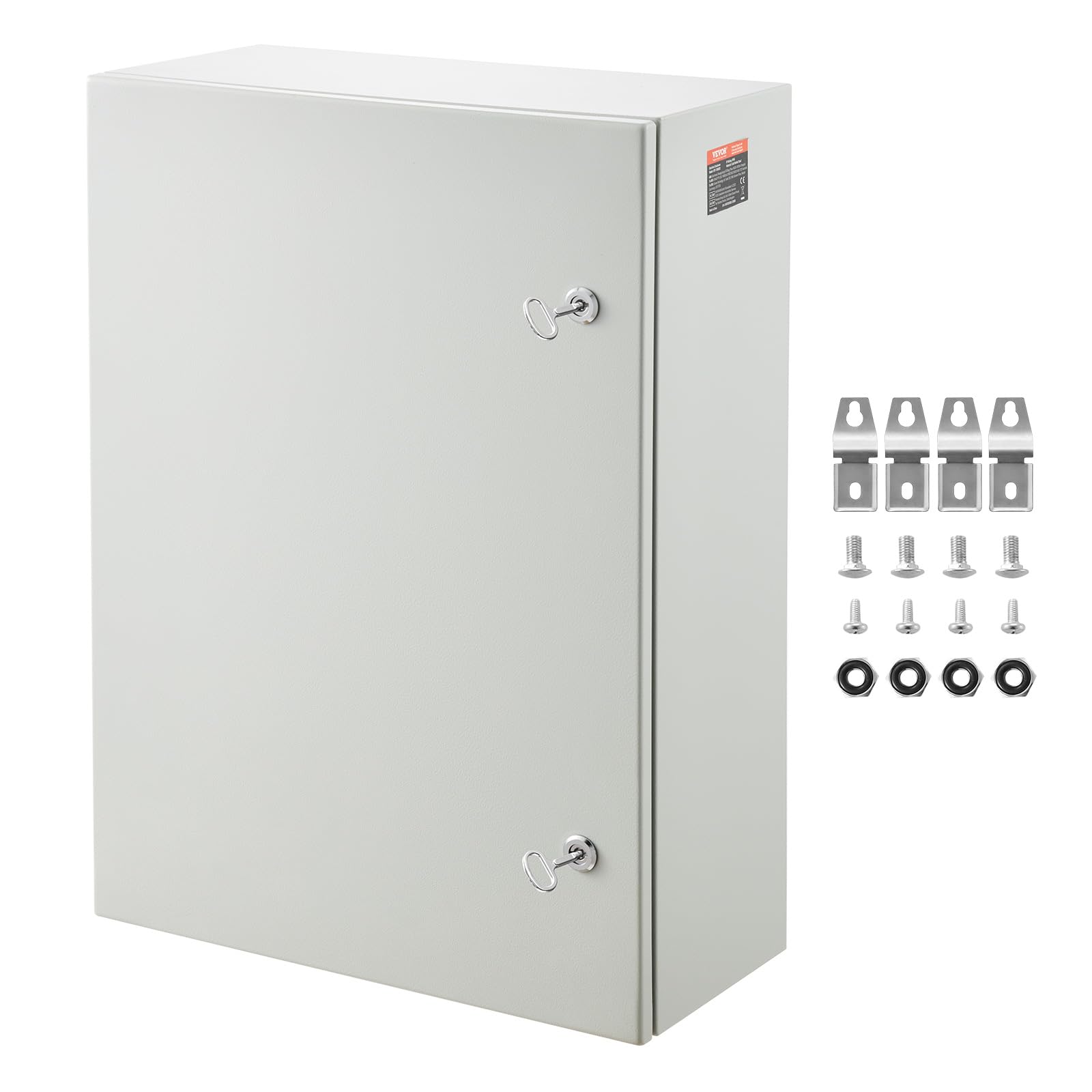 VEVOR Steel Electrical Box, 27.6 x 19.7 x 9.8 in, Cold Rolled Steel Electrical Enclosure Box, Wall-Mounted Outdoor Electronic Equipment Enclosure with Mounting Plate, Hinges, Lock, IP66 Waterproof