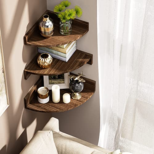 Alsonerbay Corner Shelf Wall Mount, Set Of 3 Floating Shelves For Wall Storage And Display, Rustic Wall Shelves Wood Shelves For Bedroom, Kitchen, Living Room, Nursery And Office (Dark Brown) #TOP3