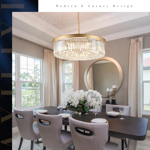 Image of Gold Crystal Chandeliers 30 inch Modern Round Chandelier Luxury Light Fixture
