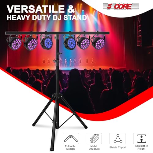 5 Core DJ Light Stand Stage Lighting Truss System Height Adjustable 39 to 100 Inches Heavy Duty T bar Mount Portable for Can Lights Tall Lighting Trip