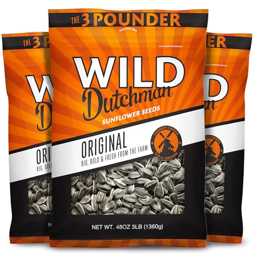 Wild Dutchman Roasted Sunflower Seeds in a Resealable Bag for Ultimate Freshness and an Easy Pour Snack, Salted Original Flavor, 3 LB (Pack of 3)
