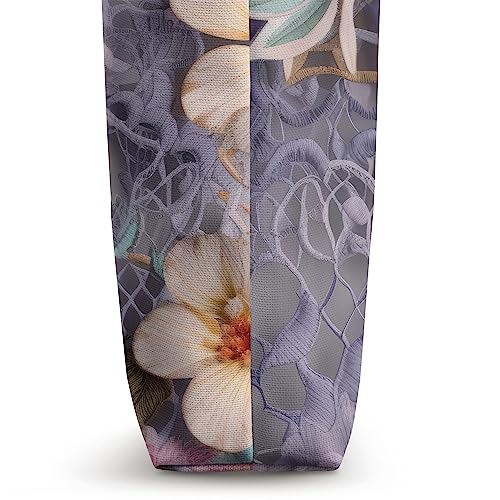 Bolso tote con estampado floral de encaje en tonos lavanda, rosa pálido, azul marino y blanco miniatura 3