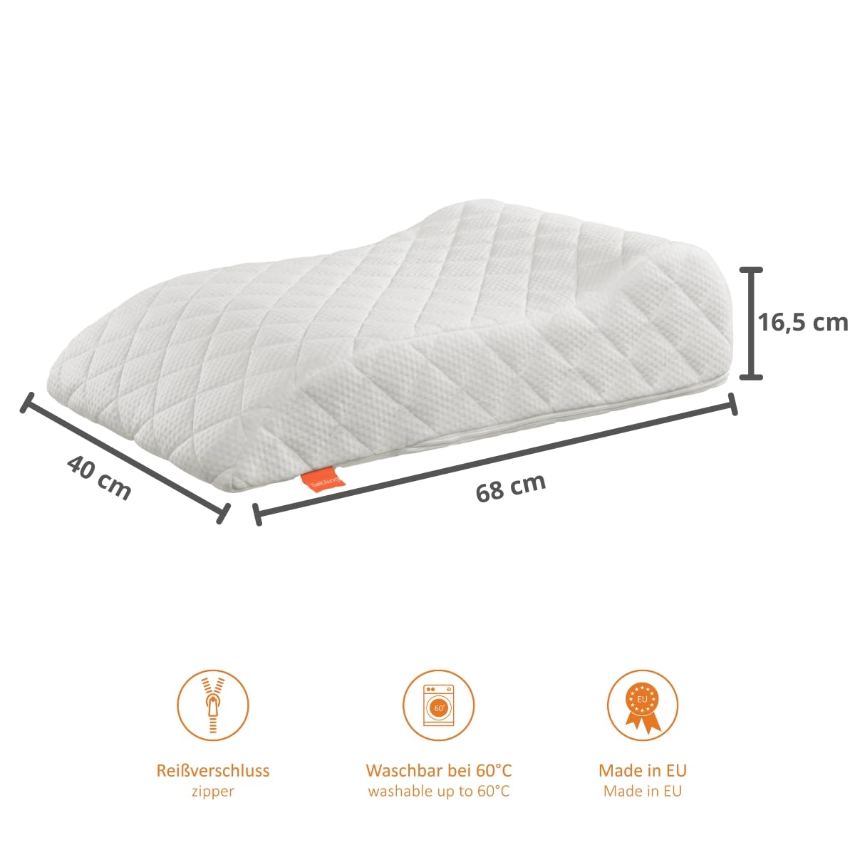 sleepling 190114 Oreiller de veine | Jambières | Mélange de Coton | Lavable 60 degrés | Ökotex 100 | Fabriqué en UE | 40 x 68 x 16.5, Blanc
