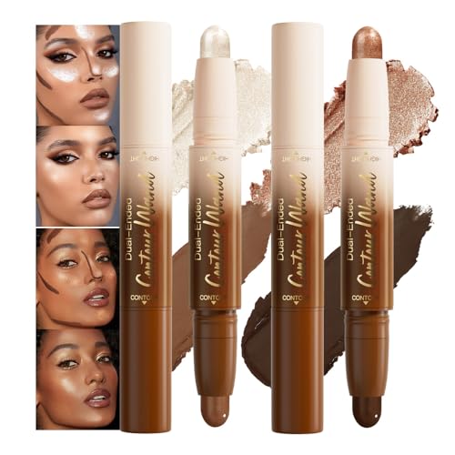 2Pcs 2 in 1 Contour Stick Set Waterproof Bronzer Highlighter