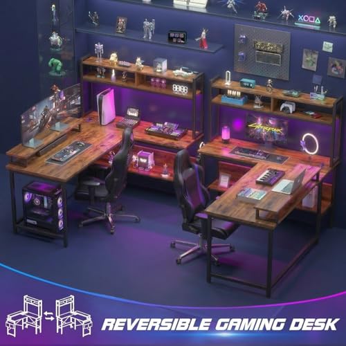 Image of TEKAVO Tonny L Shape Table for Home Office, Computer Table for Home Pc, L Shaped Office Table, Gaming Work Desk | with Book Shelf + Monitor Riser, Brown Wood, Metal (124 x 48 x 75 Cm) | DIY