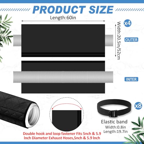 Image of Outus 4 Pcs Air Conditioner Hose Cover Wrap - Ac Hose Duct Vent Insulation Sleeve Insulated Cover for Portable Ac for 5 inch & 5. 9 inch Diameter 60 inch Long Exhaust Hoses Tube (Black)