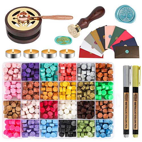 Wax Seal Stamp Set Sealing Wax, 645 PCS Sealing Wax Kit with Wax Seal Beads, Tea Candles, Wax Melting Spoon and Wax Seal Warmer for Wax Seal Stamp