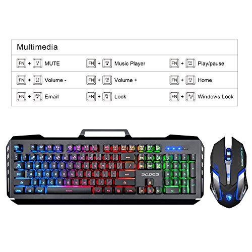 Gaming Keyboard and Mouse Combo,SADES Gaming Mouse and Keyboard,Wired Keyboard with Colorful Lights and Mouse with 4 Adjustable DPI for Gaming for PC/laptop/win7/win8/win10