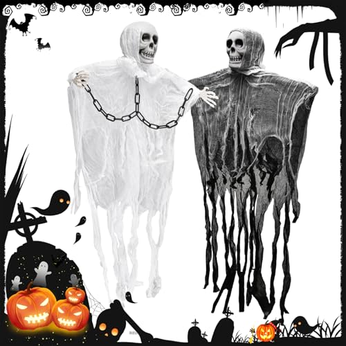 weiclianhp 2 peças esqueleto de Halloween 80 cm, figuras de esqueletos de plástico resistentes para decoração de exterior e interior, para jardim, relva, pátio, festa de Halloween e casa encantada