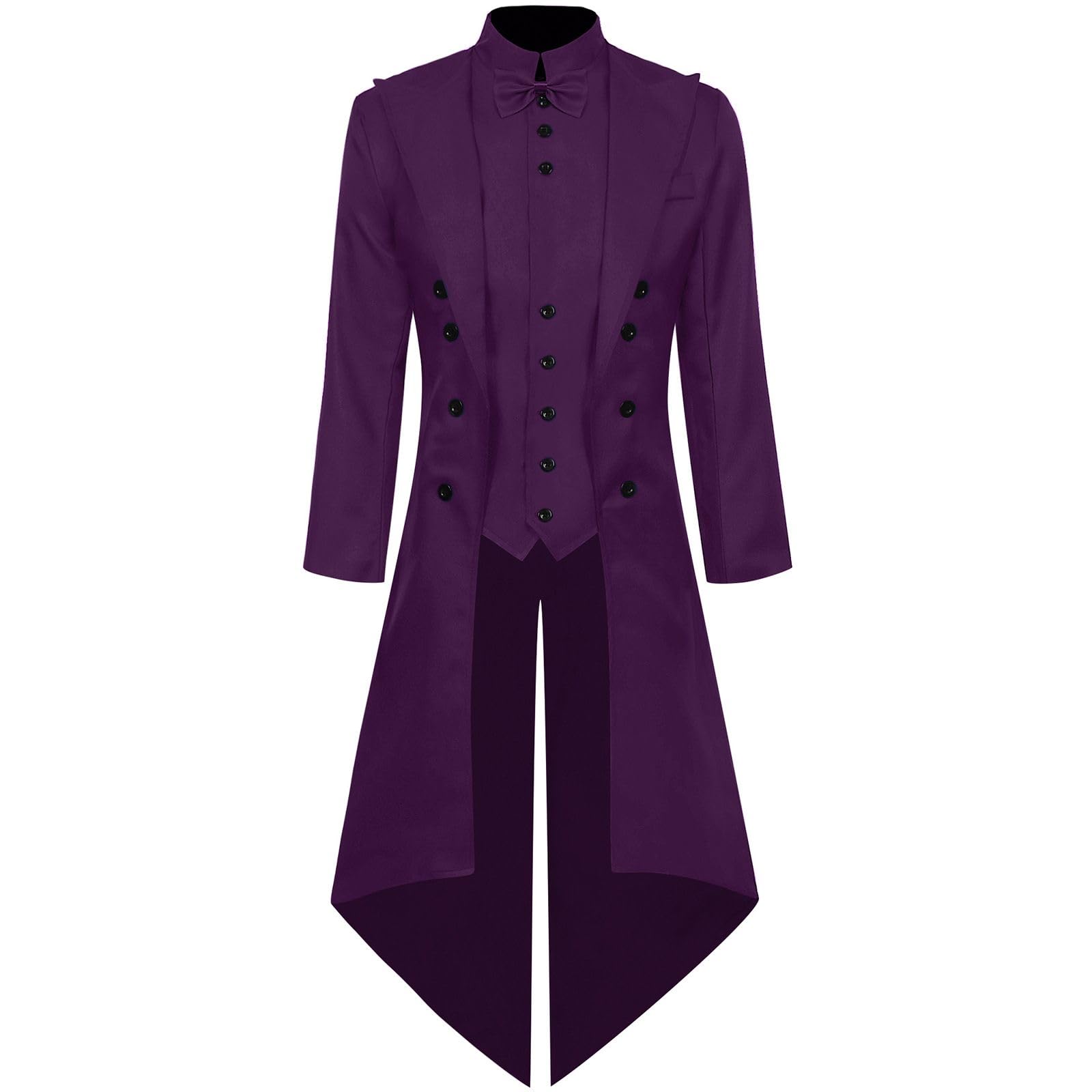 Giacca da Uomo in Stile Steampunk Medievale Vintage con Papillon per Travestimenti di Halloween e Giochi di Ruolo,Viola,M