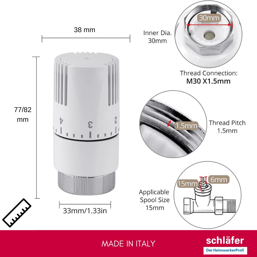 Schläfer 37041202 | Kit Termostatico ad angolo completo con valvola Termostatica 1/2, testa di comando impostazione 0-28 C e detentore 1/2 per termosifone, Termoarredi, Scaldasalviette