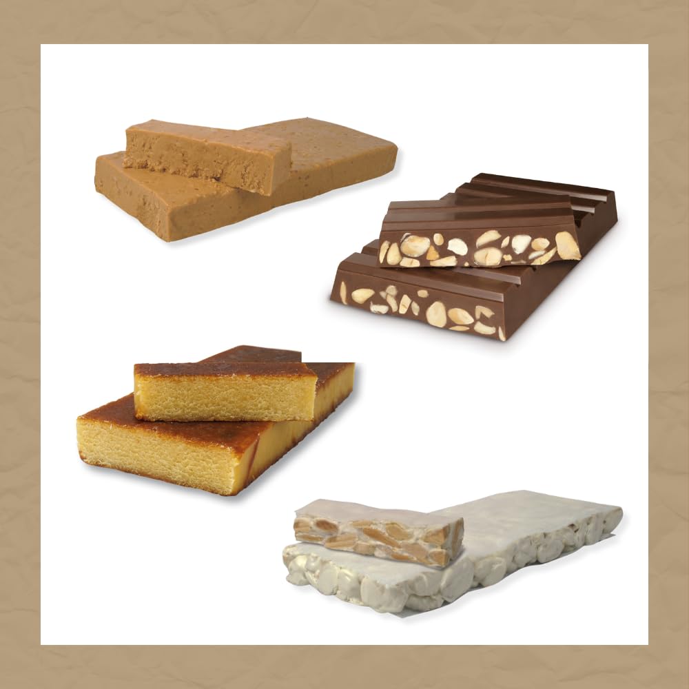1880 - Degustación Turrones Artesana 4 gustos, Turrón de jijona, de Alicante, de Yema, de Chocolate, 4 x 75g, Pack de 300g