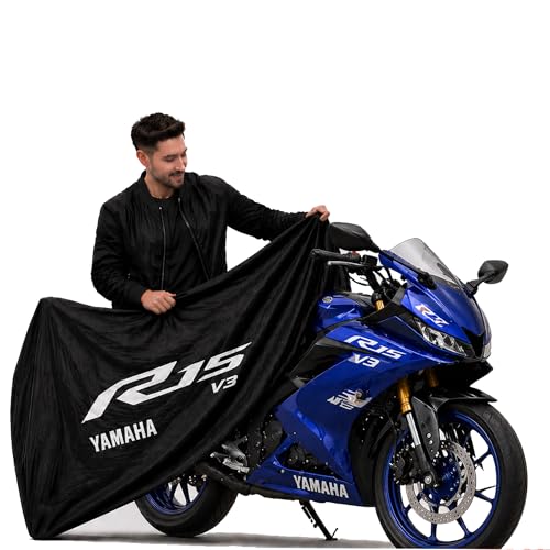 Image of Kayme Motorcycle Cover Waterproof Heavy Duty All Weather, Quad 4 Wheeler Cover Sun Rain Snow Protection (Mid-Black, Yameha R15 V3)