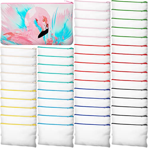 Image of Frienda 50 Pcs Sublimation Blank Canvas Makeup Bags Bulk DIY Heat Transfer Canvas Pen Case Pencil Cosmetic Makeup Bags Clear Sublimation Blank Pouch with Zipper (7 x 4.3 Inch,Mixed Colors)