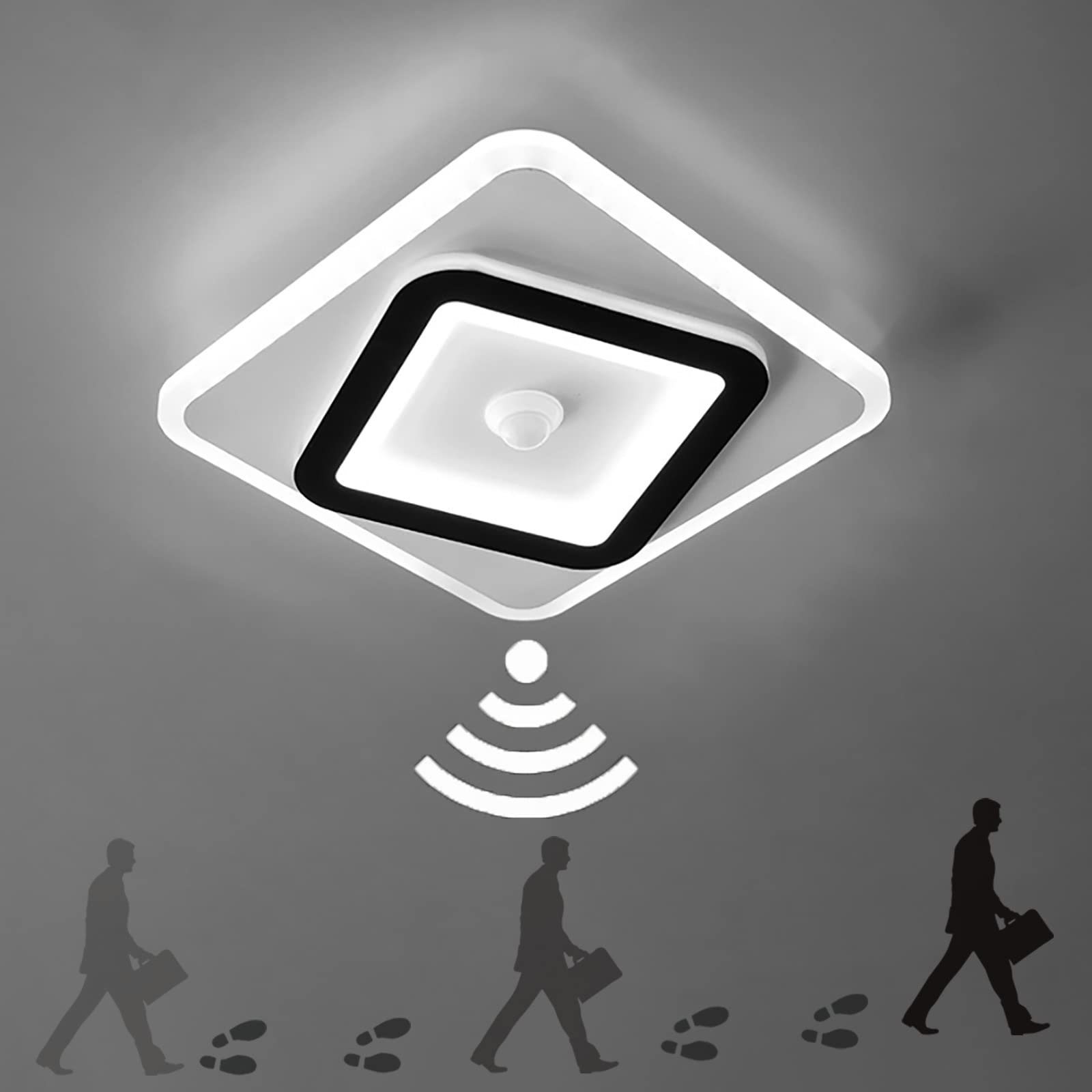 Plafón LED con detector de movimiento interior 30W pasillos recibidor balcón entrada escalera plafón lámpara con sensor ultrafino 6000K Luz blanca fria sensor de luz iluminación de techo Ø22cm