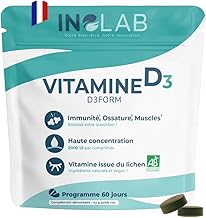 INOLAB Vitamine D3 Végétale Certifiée BIO - 2000 UI/Comprimé - Vitamine D Vegan du Lichen Naturel Sans Pesticides, Toxines, Métaux Lourds - Vitamine D Bio Cholécalciférol Hautement Absorbable