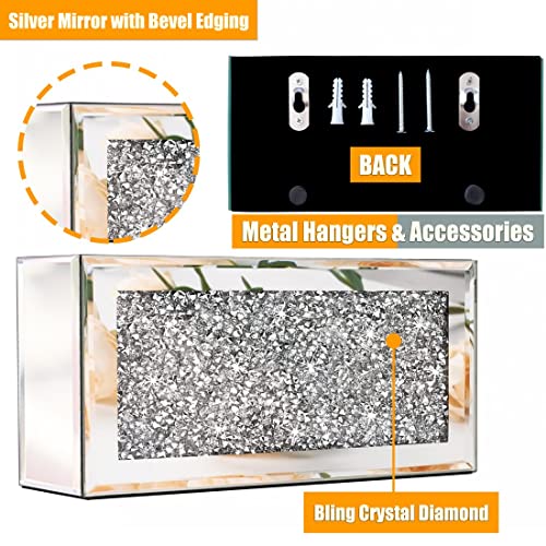 Gothico Mirrored Remote Holder, Wall Mounted Crush Diamond Bling Decoration Organizer Storage Box For Remote Phone Pad Wallet Notebook (8.3"×2.5"×4" For 3 Or 4 Remote Controls) #TOP2