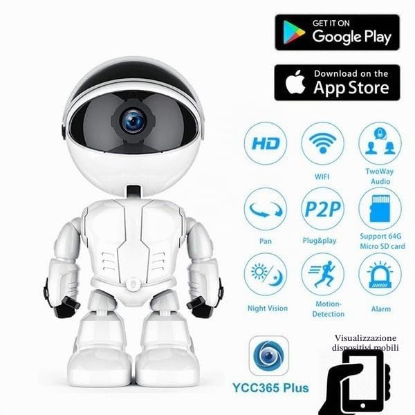 Robot con telecamera spia di sorveglianza WiFi 1080P, visione a infrarossi