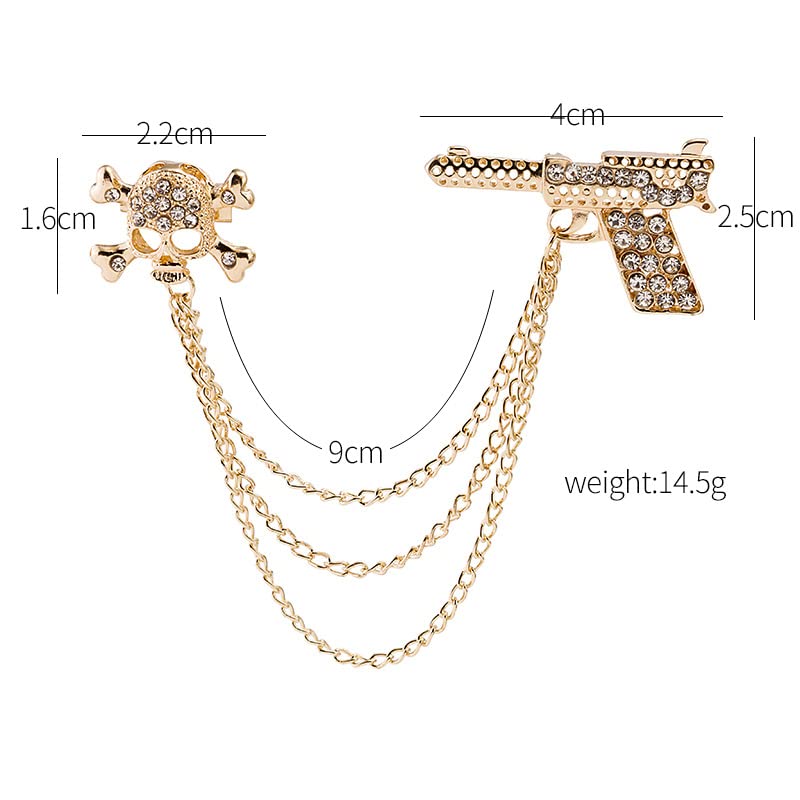 Image of Gothic Halloween Skull Hand Brooch Pin for Women Men Punk Vintage Crystal Skeleton Tassel Chain Lapel Pins Dark Skull Brooches Sweater Suit Accessory