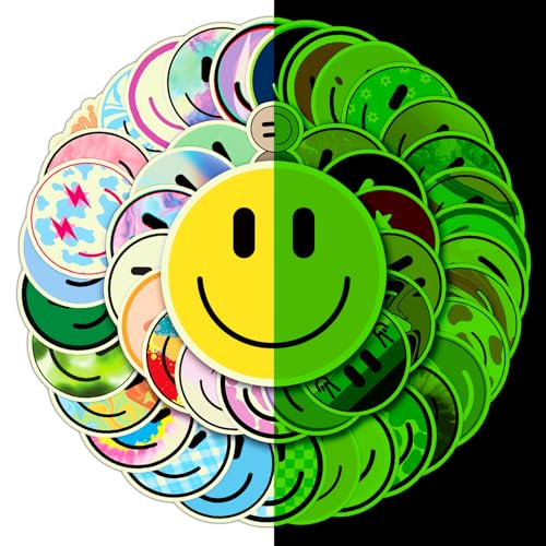 Wercokt 50PCS Smiling Glow in The Dark Stickers, Cute Water Bottle Stickers for Kids, for Teaching...